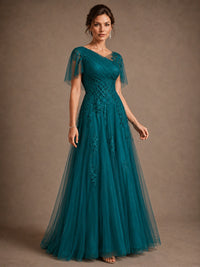 Chiffon Lace Mother of the Bride Dress with Flutter Sleeves