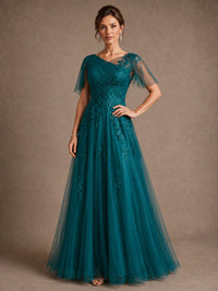 Chiffon Lace Mother of the Bride Dress with Flutter Sleeves