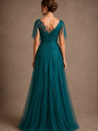 Chiffon Lace Mother of the Bride Dress with Flutter Sleeves
