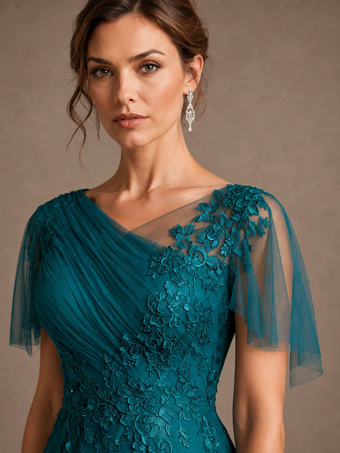 Chiffon Lace Mother of the Bride Dress with Flutter Sleeves