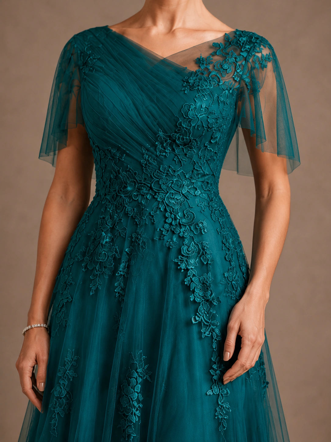 Chiffon Lace Mother of the Bride Dress with Flutter Sleeves