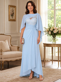 Elegant Chiffon Mother of the Bride Dress with Lace Applique and Cape Sleeves