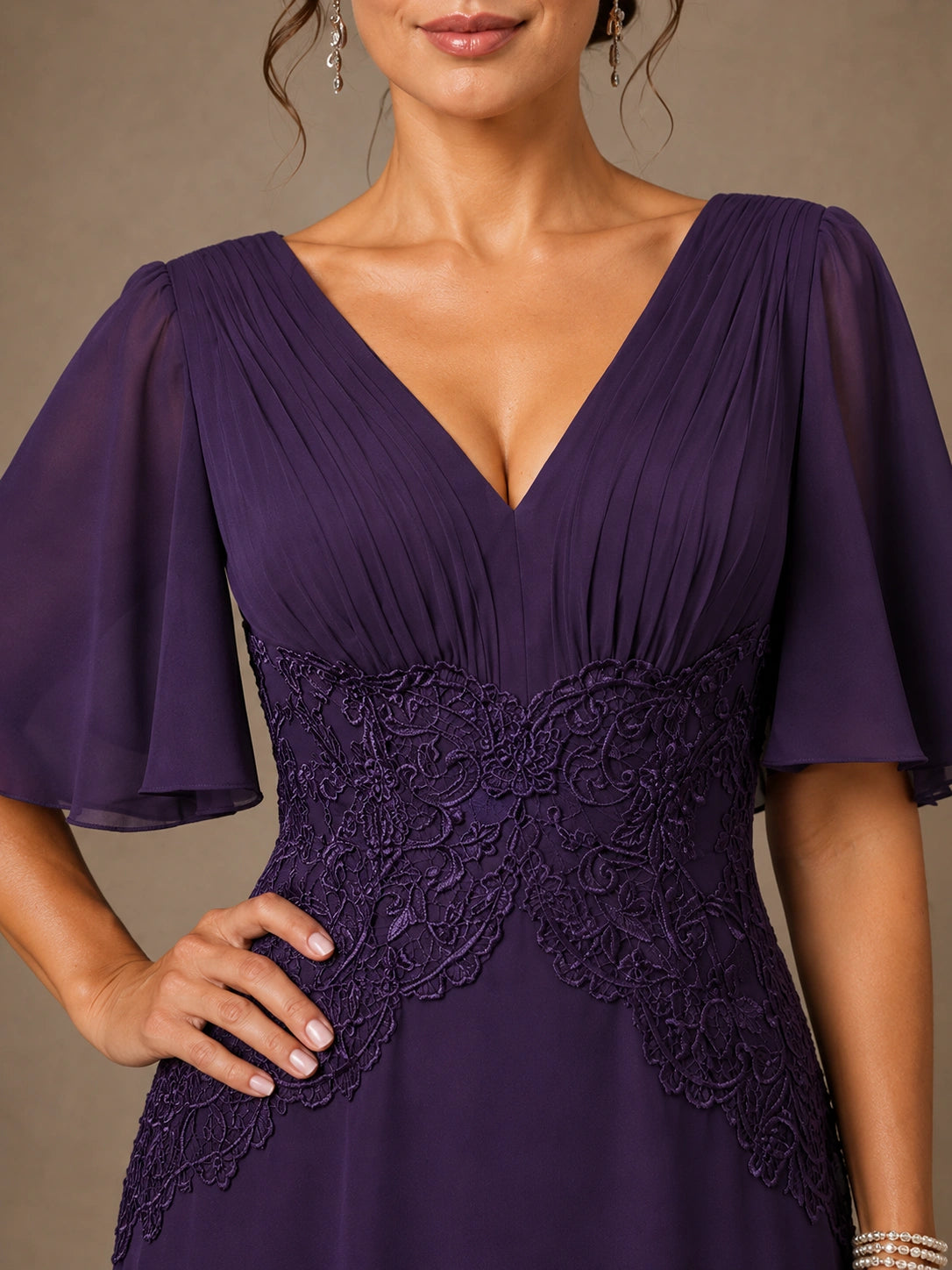 V-Neck Chiffon Mother of the Bride Dress with Applique