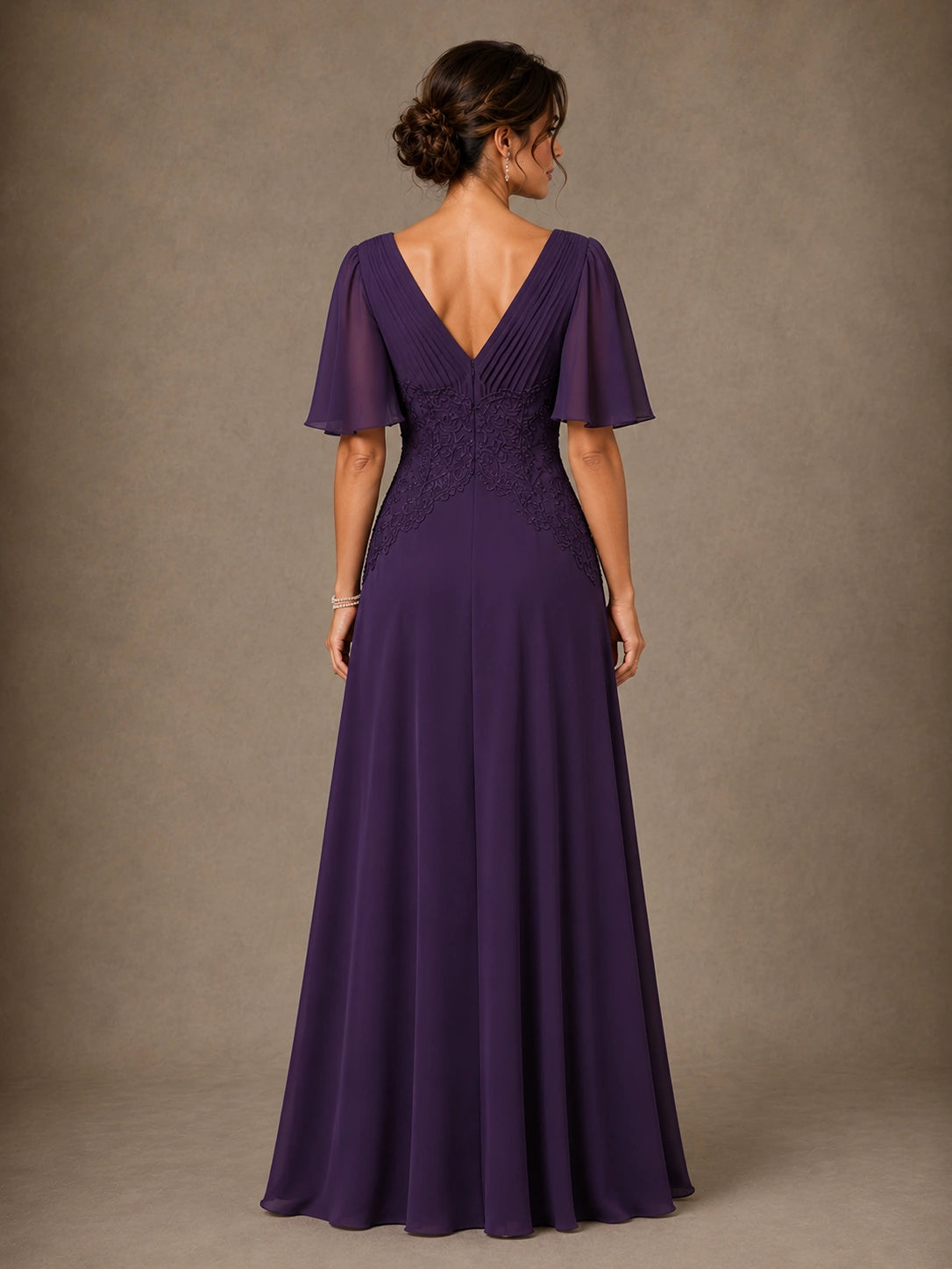 V-Neck Chiffon Mother of the Bride Dress with Applique