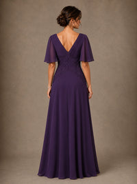 V-Neck Chiffon Mother of the Bride Dress with Applique