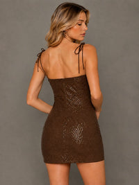 Navy Blue Sequin Spaghetti Strap Mini Dress