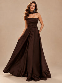Strapless Prom Dress Side High Slit A-line Formal Dress with Scarf