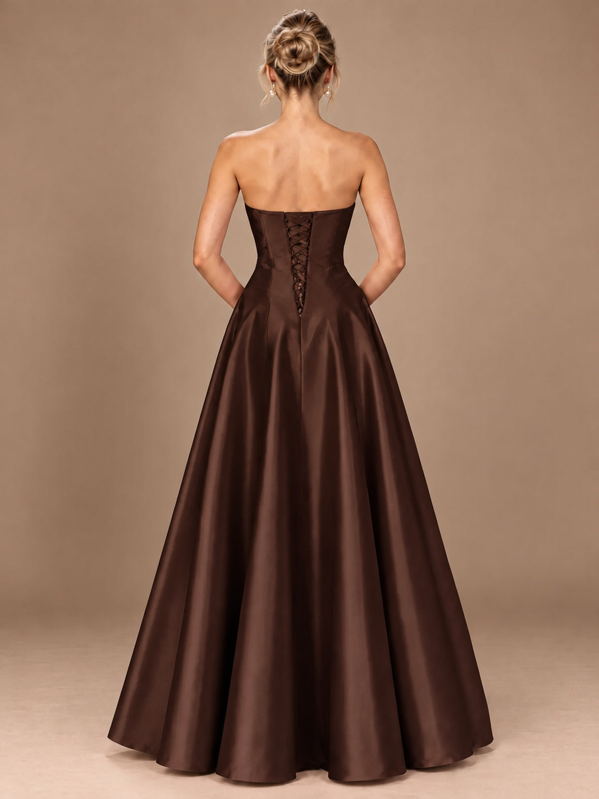 Blush Pink Strapless Satin A-Line Prom Dress with Ruched Bodice