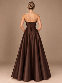 Blush Pink Strapless Satin A-Line Prom Dress with Ruched Bodice