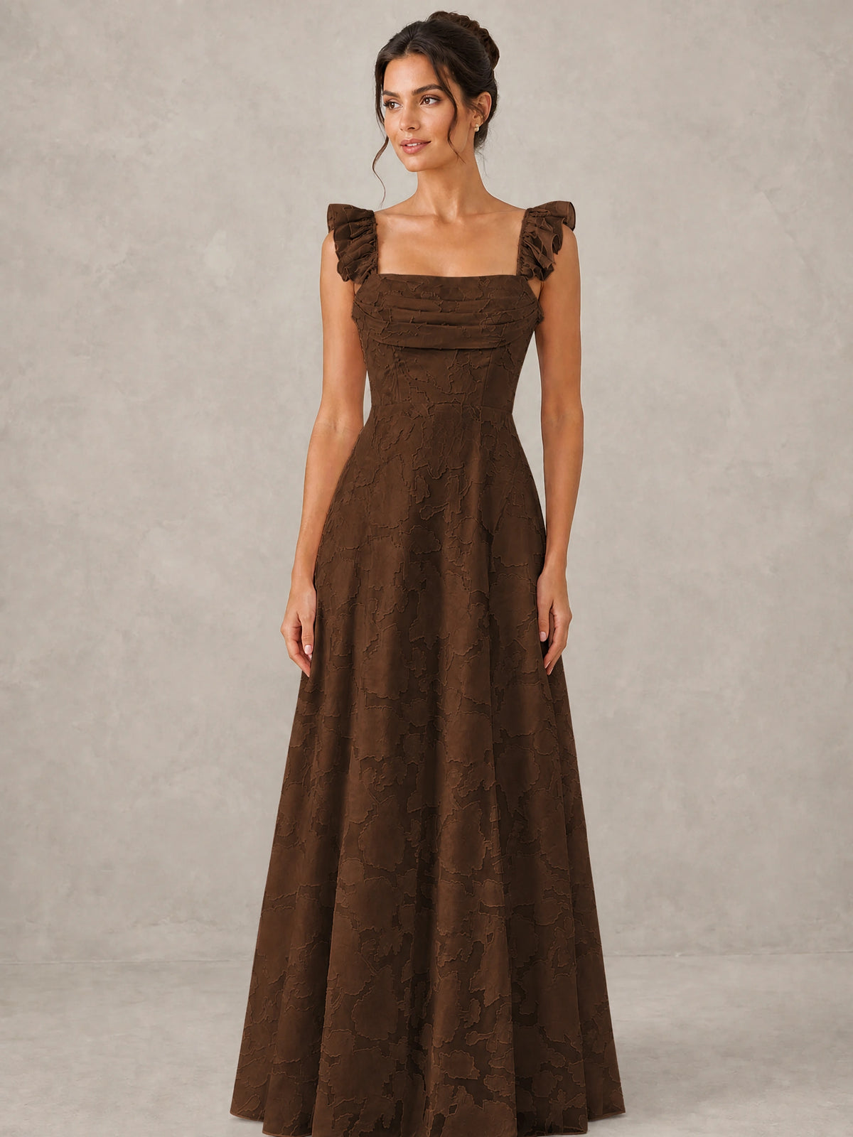 Jacquard Square Neck A-Line Maxi Dress