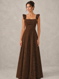 Jacquard Square Neck A-Line Maxi Dress