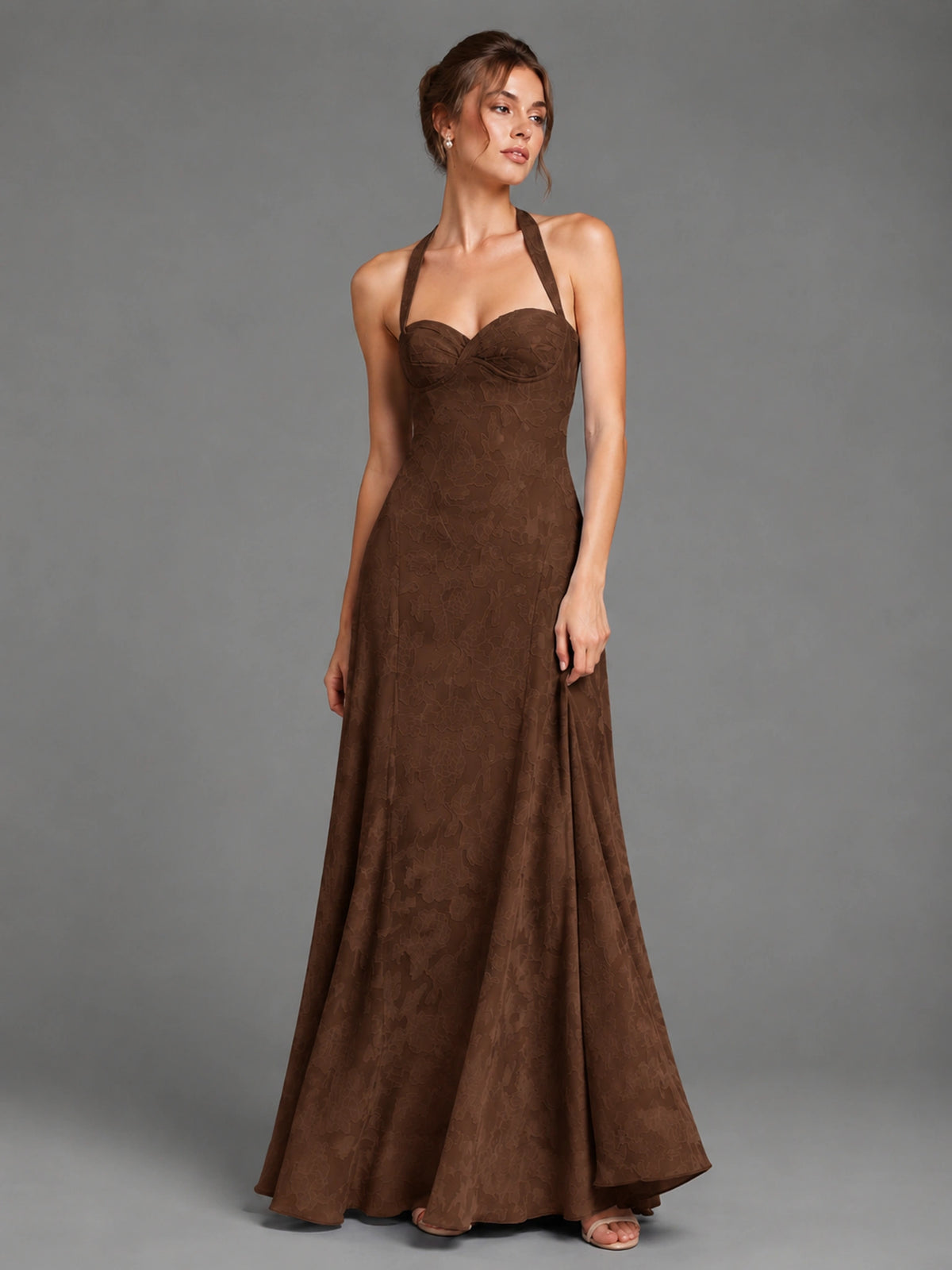 A-Line Halter Floral Chiffon Maxi Dress