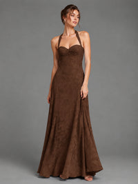 A-Line Halter Floral Chiffon Maxi Dress