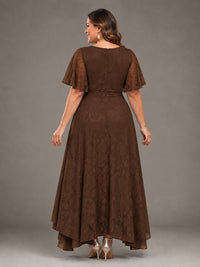 Jacquard Chiffon A-Line V-Neck High-Low Mother of the Bride Dress