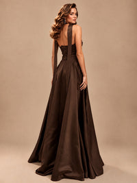 Strapless Prom Dress Side High Slit A-line Formal Dress with Scarf
