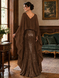 Sequin 2 Pieces Mother of the Bride Dress with Cap Sleeves Chiffon Formal Gowns