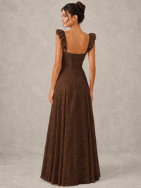 Jacquard Square Neck A-Line Maxi Dress