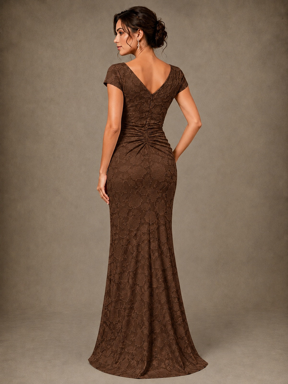 V-Neck Floral Jacquard Mother of the Bride Dress with Slit