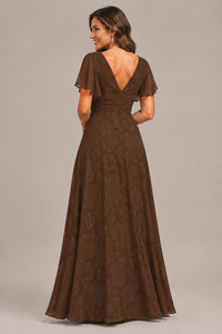 Jovellee Floral Chiffon A-Line Mother of the Bride Dress with Flutter Sleeves