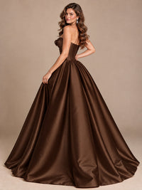 Pink Strapless Corset Satin Prom Derss & Ball Gown with 3D Floral