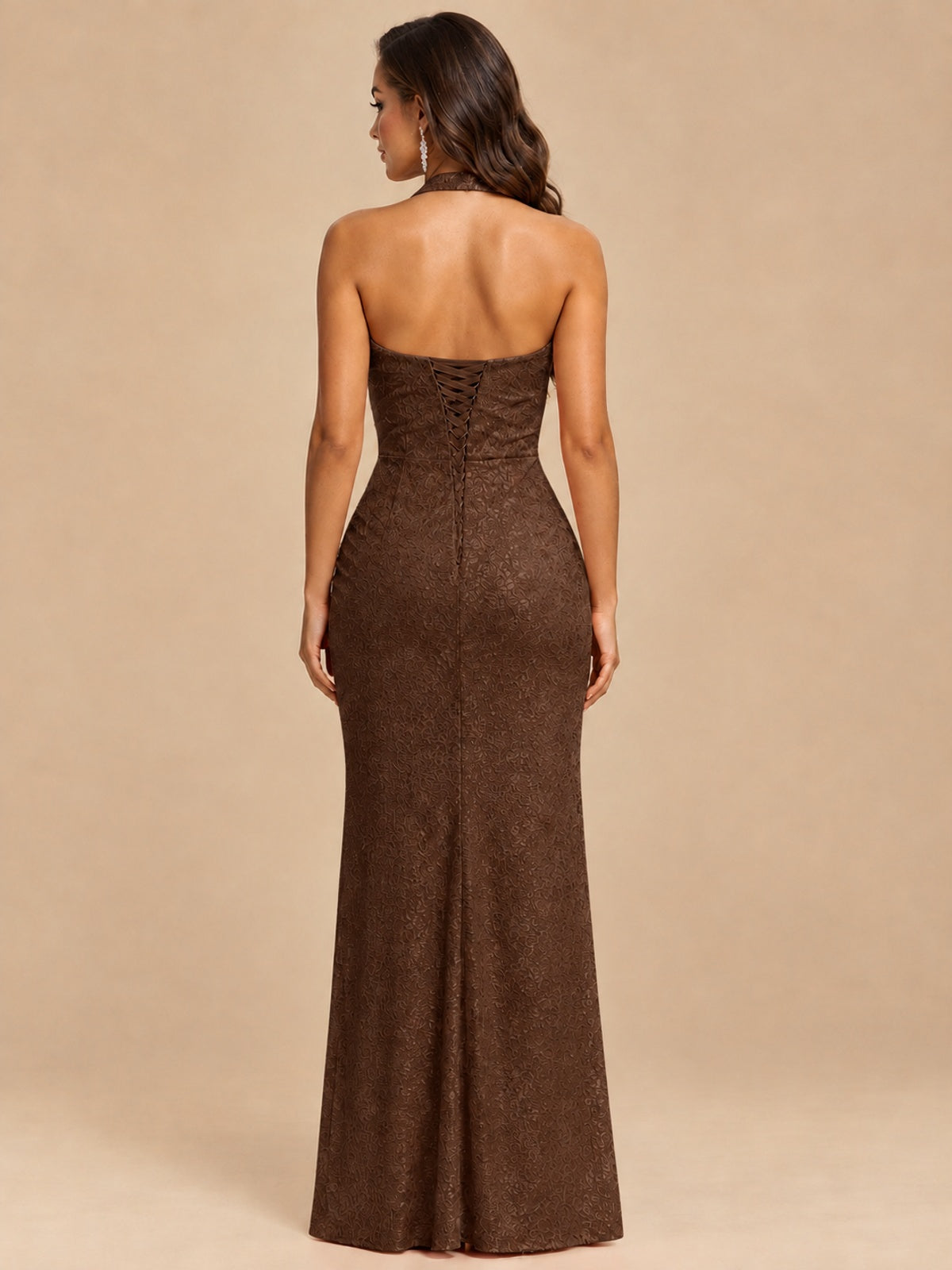 Halter V-Neck Sequin Mermaid Prom Dress with High Slit