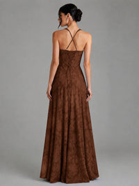 A-Line Halter Floral Chiffon Maxi Dress