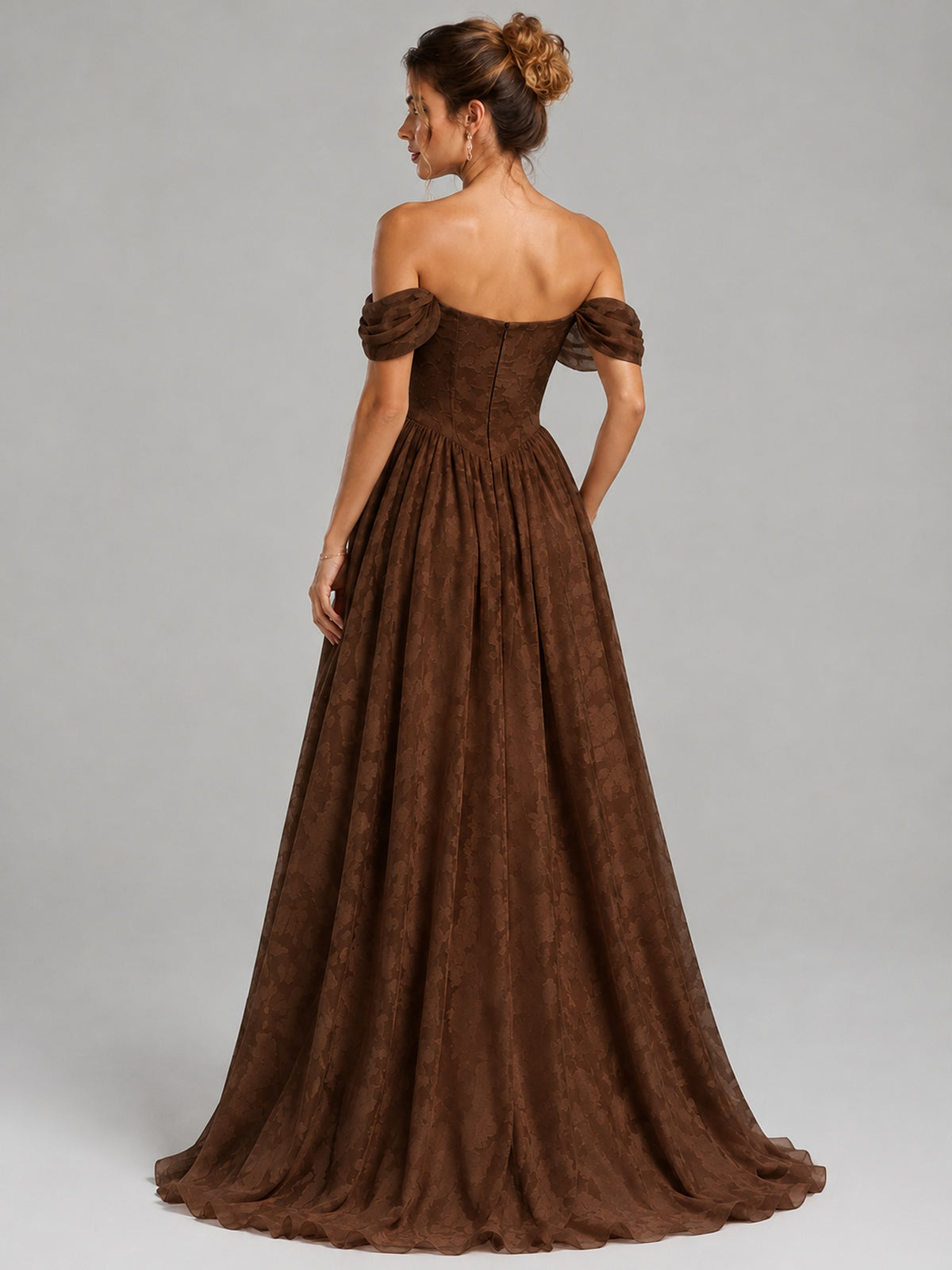 Off Shoulder Jacquard A-Line Maxi Dress