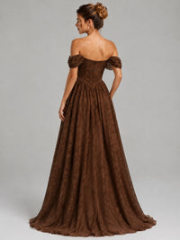 Off Shoulder Jacquard A-Line Maxi Dress
