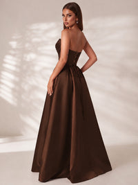 Strapless Corset Satin Prom Dress Long Evening Gown with High Slit