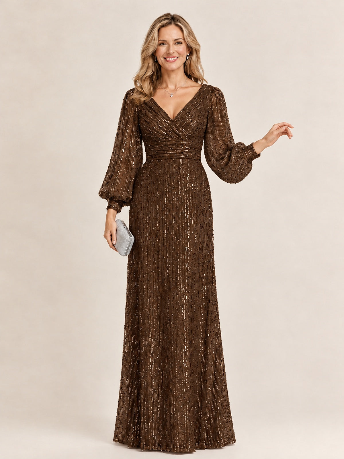 Sparkle Sequin Mother of The Bride Dresses with Long Sleeves