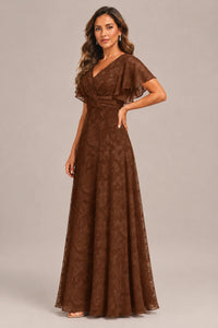 Jovellee Floral Chiffon A-Line Mother of the Bride Dress with Flutter Sleeves