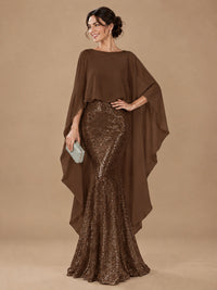 Sequin 2 Pieces Mother of the Bride Dress with Cap Sleeves Chiffon Formal Gowns