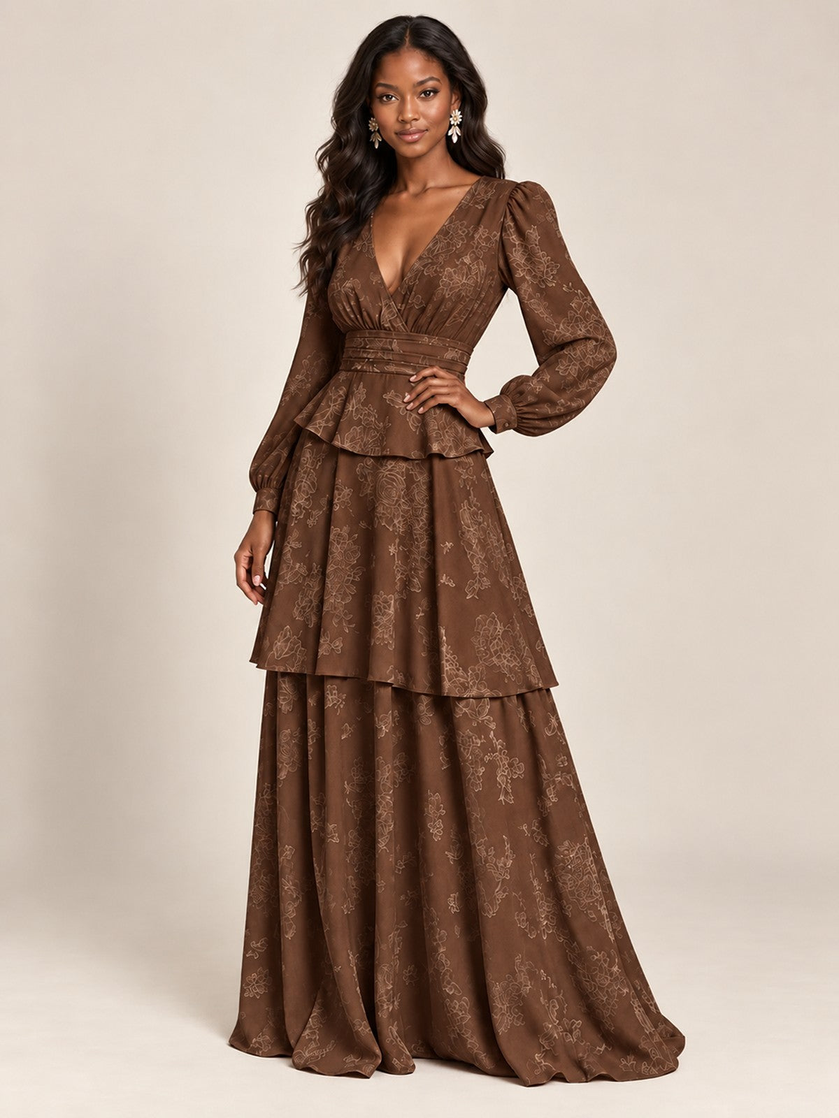 Blush Pink Floral Long Sleeve Maxi Dress