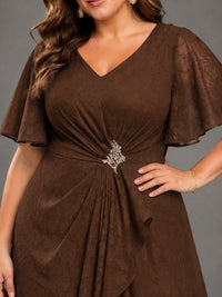 Jacquard Chiffon A-Line V-Neck High-Low Mother of the Bride Dress