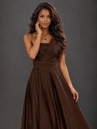 Draped Satin Prom Dress Strapless A-line Formal Dress Floor Length