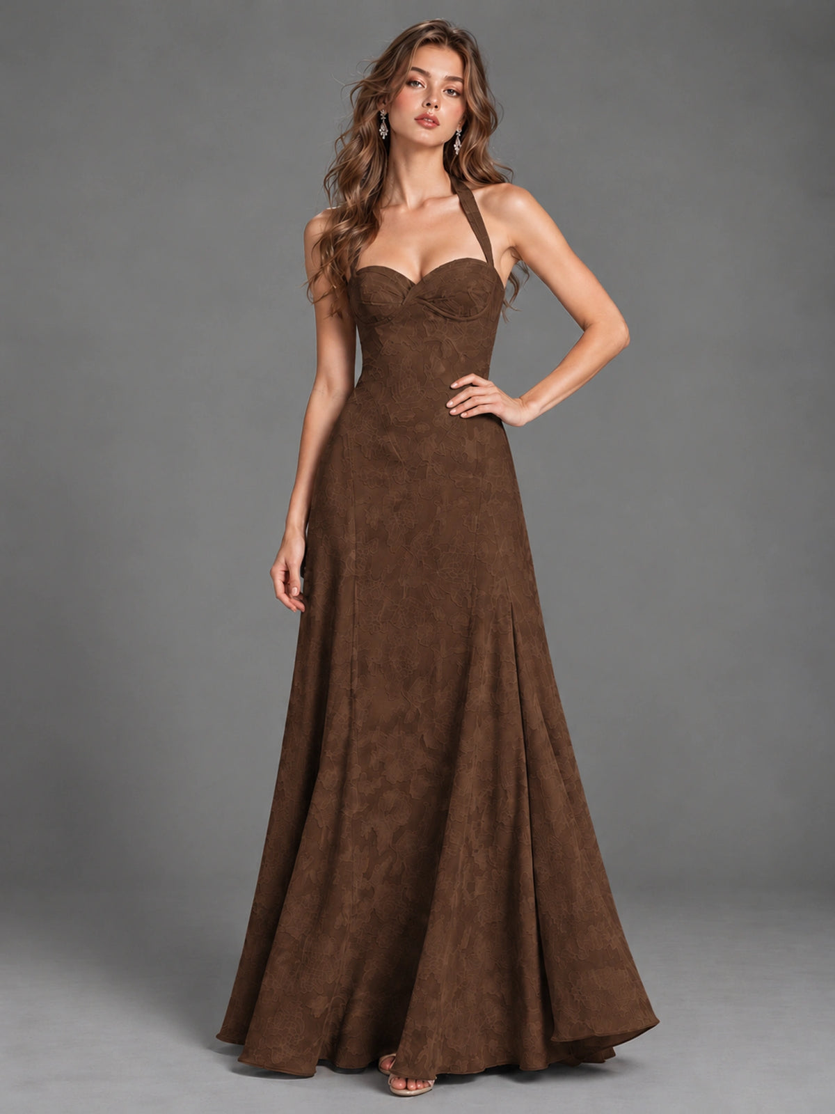 A-Line Halter Floral Chiffon Maxi Dress