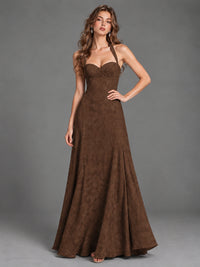 A-Line Halter Floral Chiffon Maxi Dress