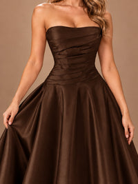 Blush Pink Strapless Satin A-Line Prom Dress with Ruched Bodice