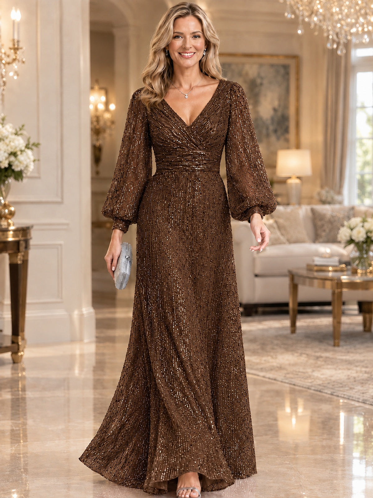 Sparkle Sequin Mother of The Bride Dresses with Long Sleeves