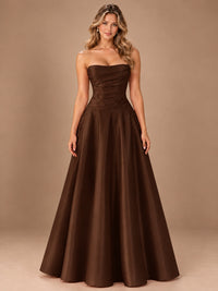 Blush Pink Strapless Satin A-Line Prom Dress with Ruched Bodice