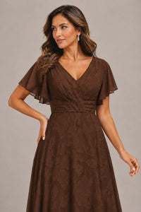 Jovellee Floral Chiffon A-Line Mother of the Bride Dress with Flutter Sleeves