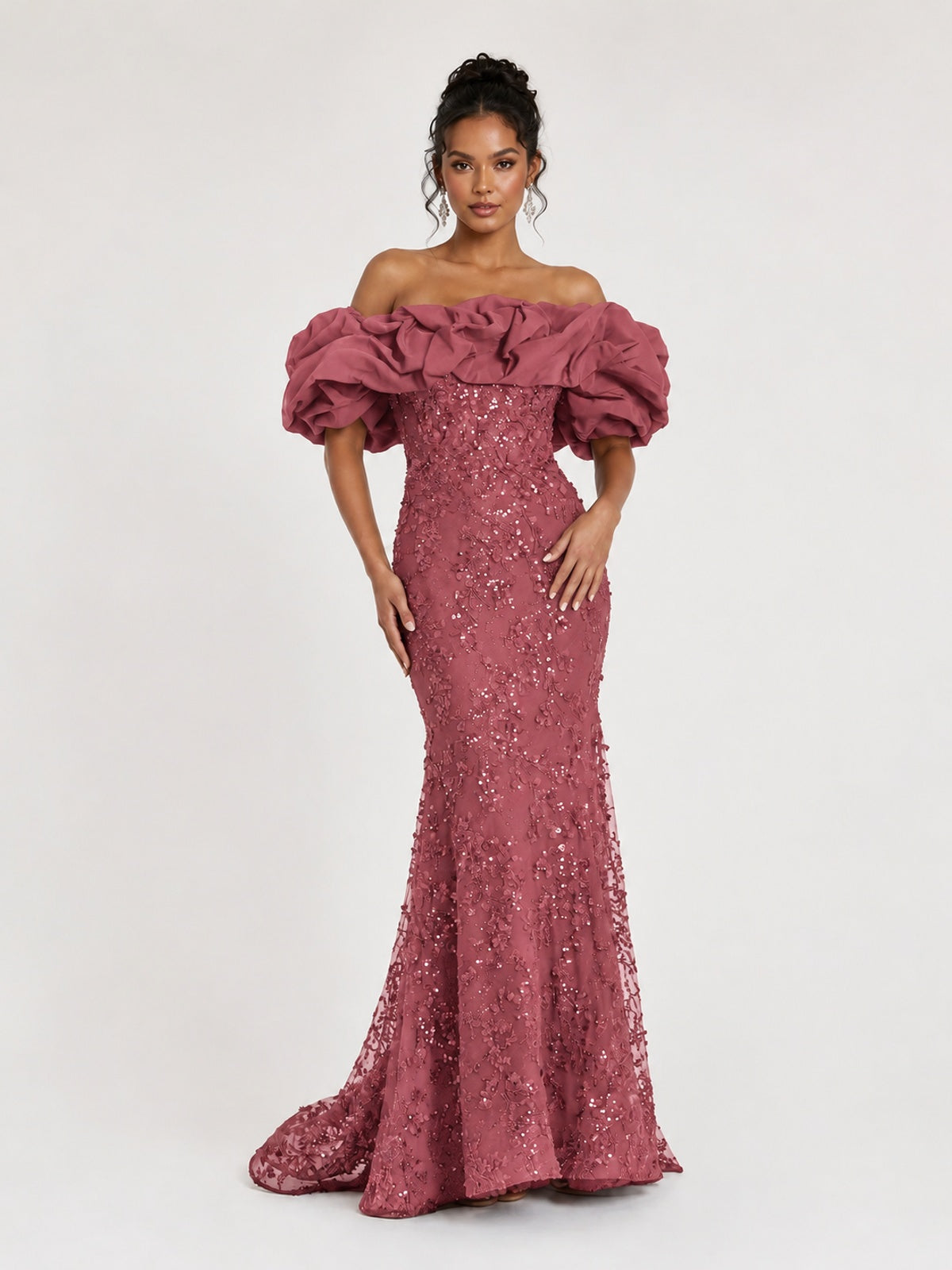 Sequin Off-Shoulder Ruffle Mermaid Prom Dress