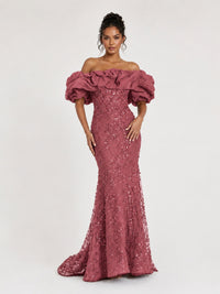 Sequin Off-Shoulder Ruffle Mermaid Prom Dress