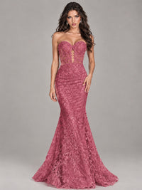 Strapless Corset Mermaid Prom Dress Lace Appliqué Formal Gown