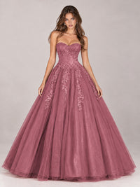 Strapless Sweetheart Tulle Ball Gown Prom Dress with Lace Appliques