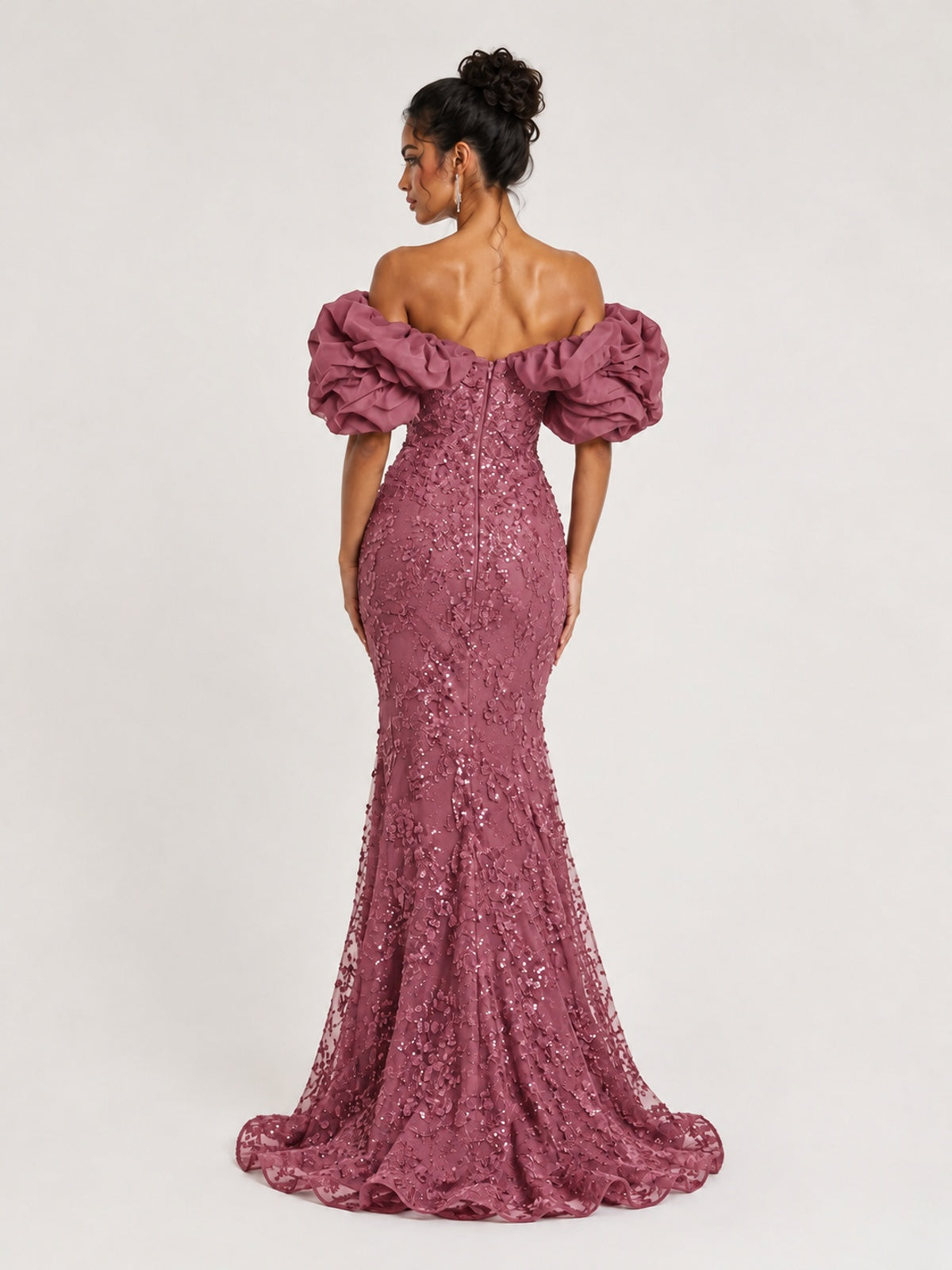 Sequin Off-Shoulder Ruffle Mermaid Prom Dress