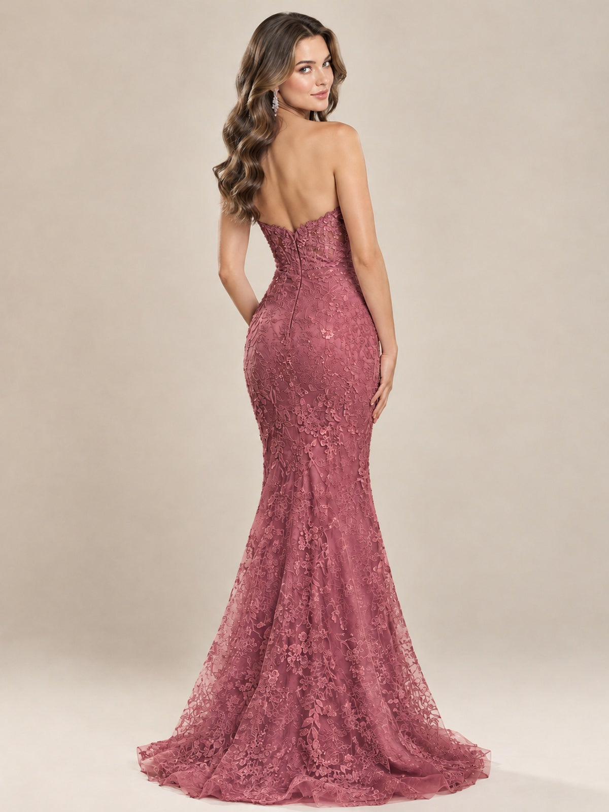 Strapless Corset Mermaid Prom Dress with Floral Lace Appliqué