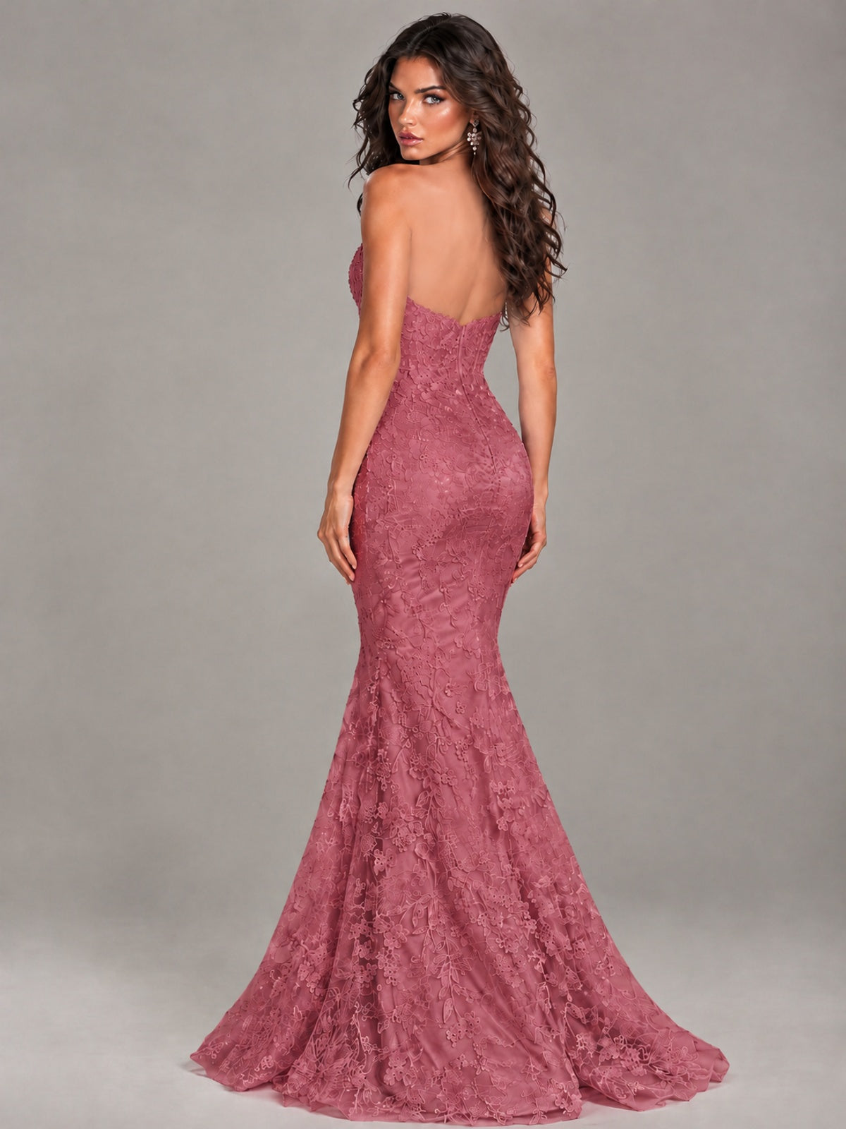Strapless Corset Mermaid Prom Dress Lace Appliqué Formal Gown