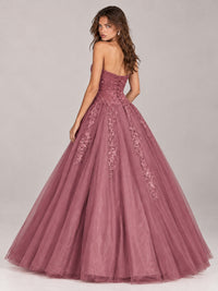 Strapless Sweetheart Tulle Ball Gown Prom Dress with Lace Appliques