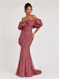 Sequin Off-Shoulder Ruffle Mermaid Prom Dress